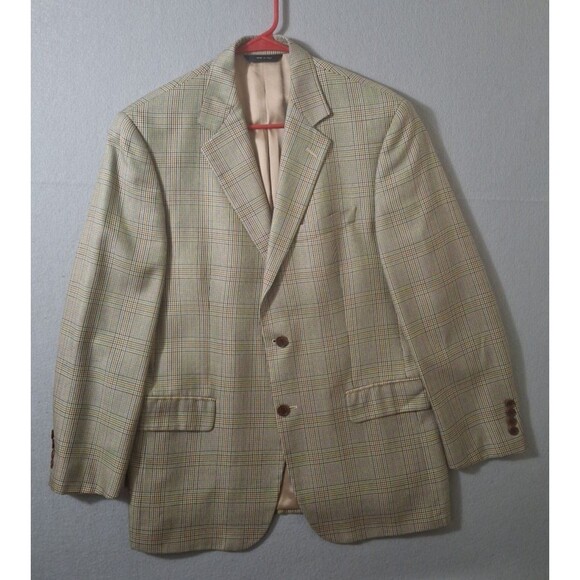 Brooks Brothers Blazzer 40 Tan Silk Wool Glen Plaid Windowpane Jacket Sport Coat - Picture 1 of 14